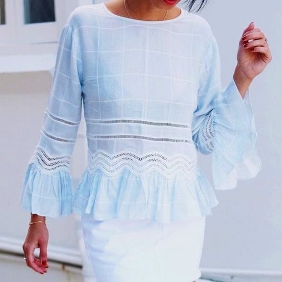 SEED HERITAGE Check Trim Frill Top Blouse - Picture 6 of 12